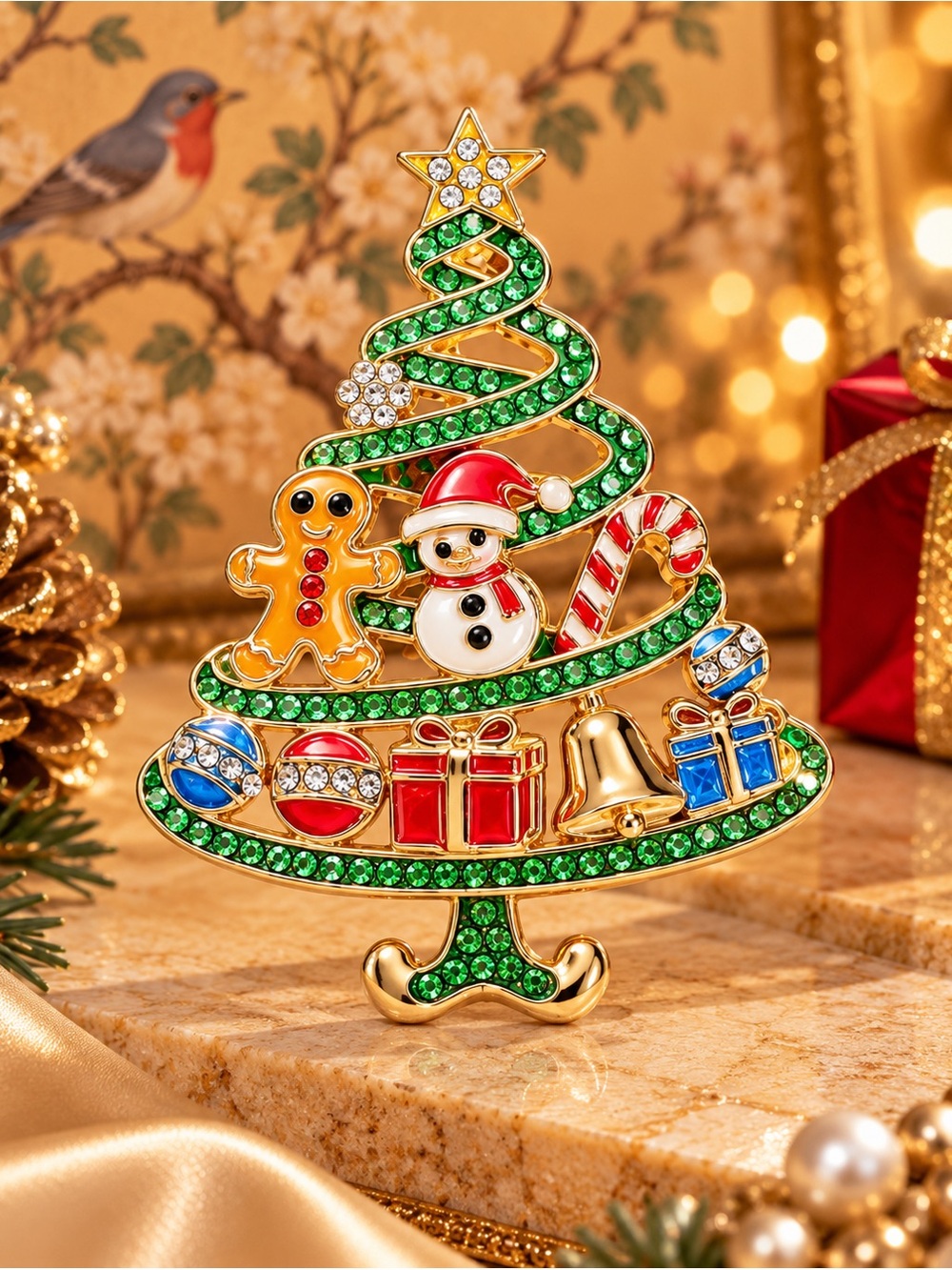 Christmas Tree Rhinestone Brooch | Festive Holiday Statement Pin Fifif’s Closet